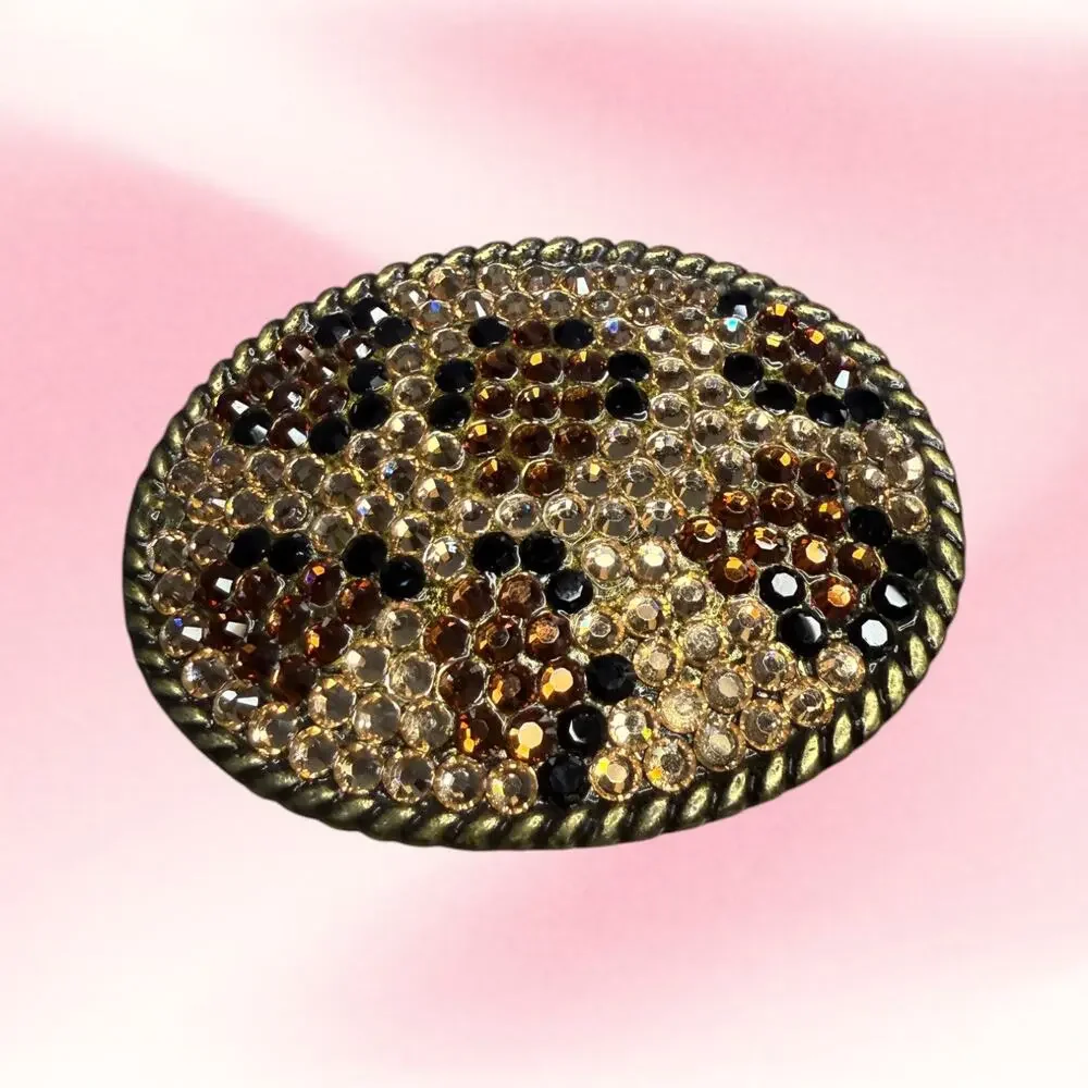 Vintage 5063 Leopard Rhinestone Belt Buckle Y2K McBling AS IS Repair